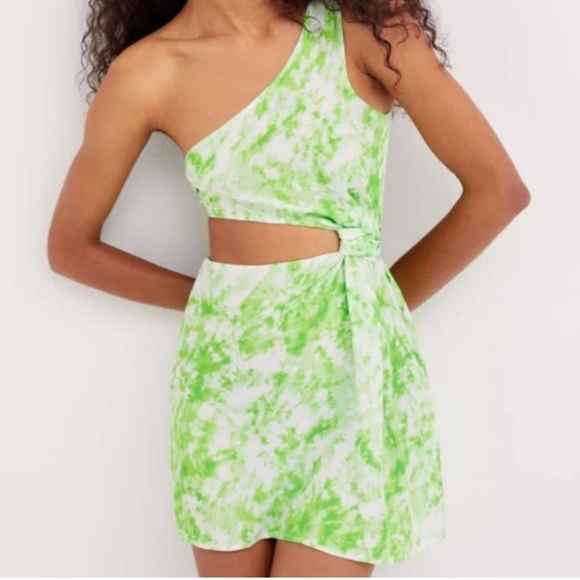 NWT For Love & Lemons Tie-Dye One-Shoulder Dress Green Size Largely - Picture 2 of 9